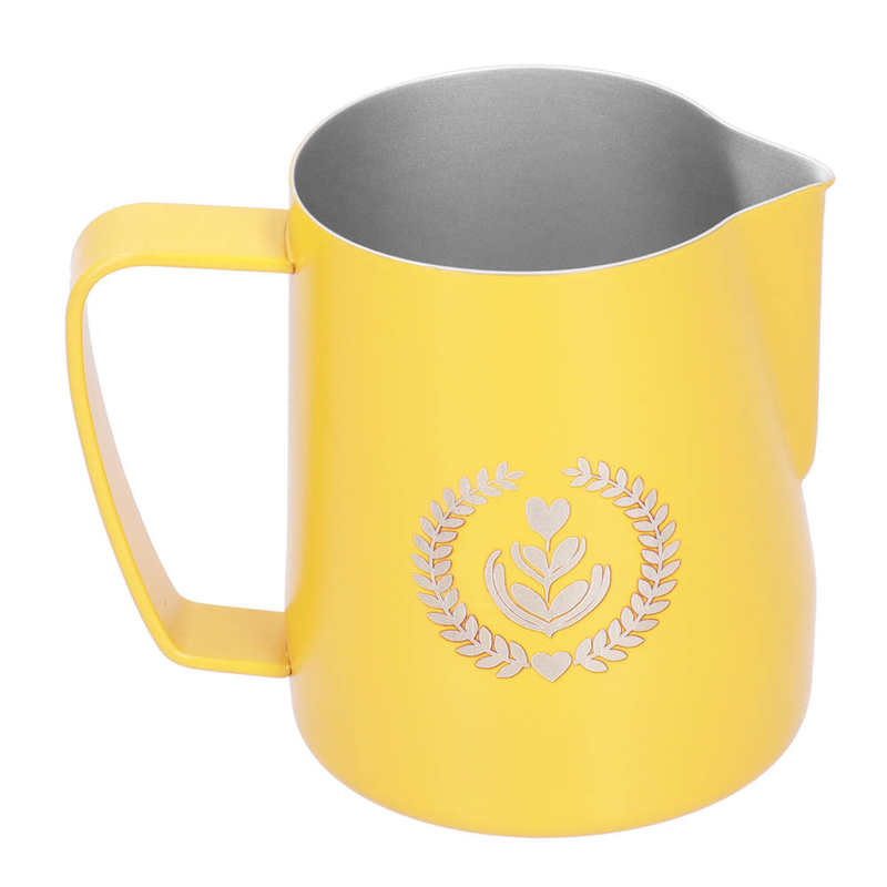 600ml Multi-Purpose Coffee Frothing Cup Stainless Steel Pointed Mouth Milk Froth Mug for Home: Light Yellow