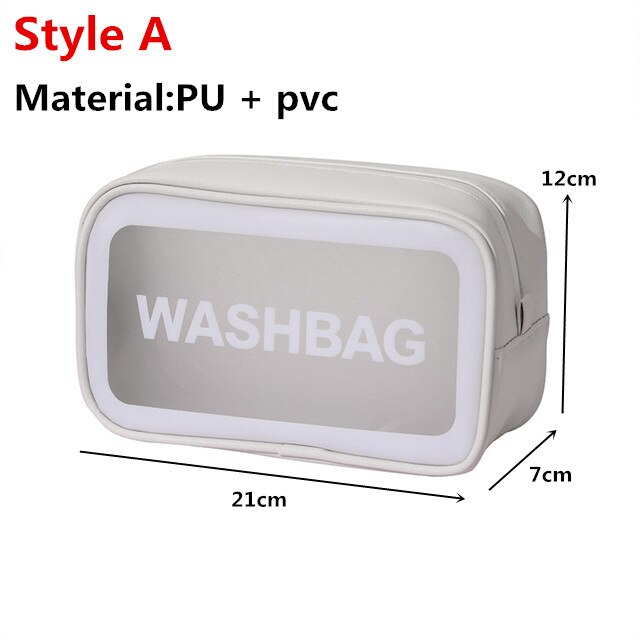 Travel Wash Bag Makeup Toiletry Cases For Women Organizer Shower Waterproof Cosmetic Make up Bags PU Leather Storage Pouch: A-White