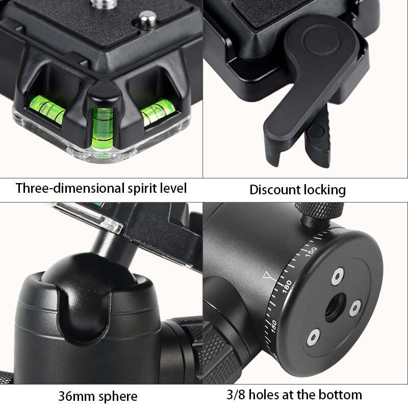 QB36 ball head camera stand photo tripod head 360 rotator panoramic shooting ballhead with quick release clamp for dslr camera