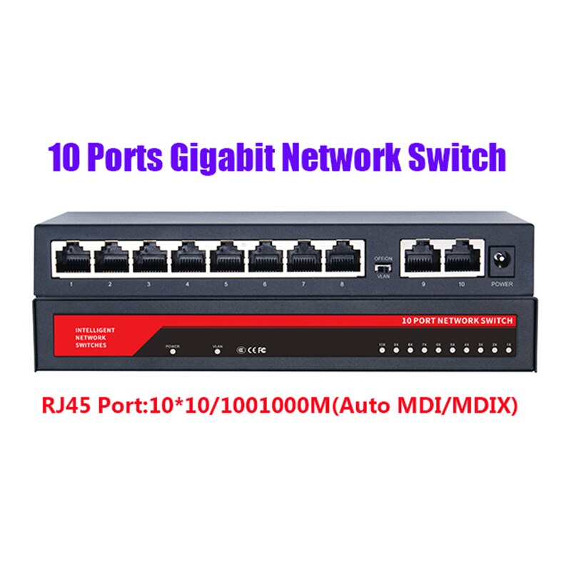 10 Port Switch Gigabit Network 10/100/1000Mbps RJ45 LAN Hub Fast Ethernet Switch Bandwidth 10G Full Duplex IEEE802.3u