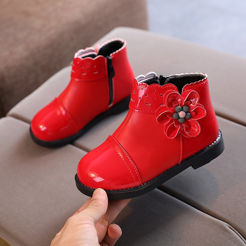 Winter Mädchen schuhe verrotten Leder Schnee Schuhe Baby Mädchen Blumen- Knöchel Stiefel freundlicher Prinzessin Schuh Warme Plüsch Anti-rutschig Kleinkinder