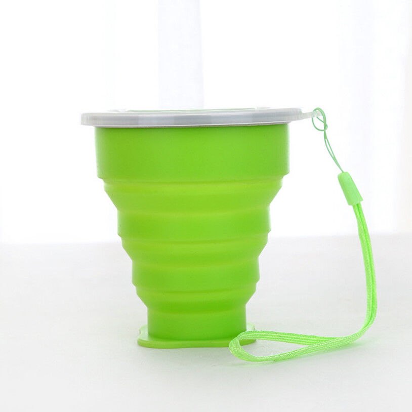 Tool Folding Telescopic Outdoor Tea Coffee Travel Cup Collapsible Silicone Fold Cup With Cover Outdoor Travel Portable: Green