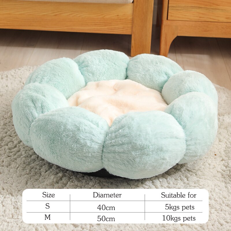 Flower Shaped Cat Bed Indoor Cozy Pet Beds Ultra Soft Plush Dog Basket Sunbed Warm Self-Warming House Sleeping Bag Cushion Mat: Green cream / 40cm