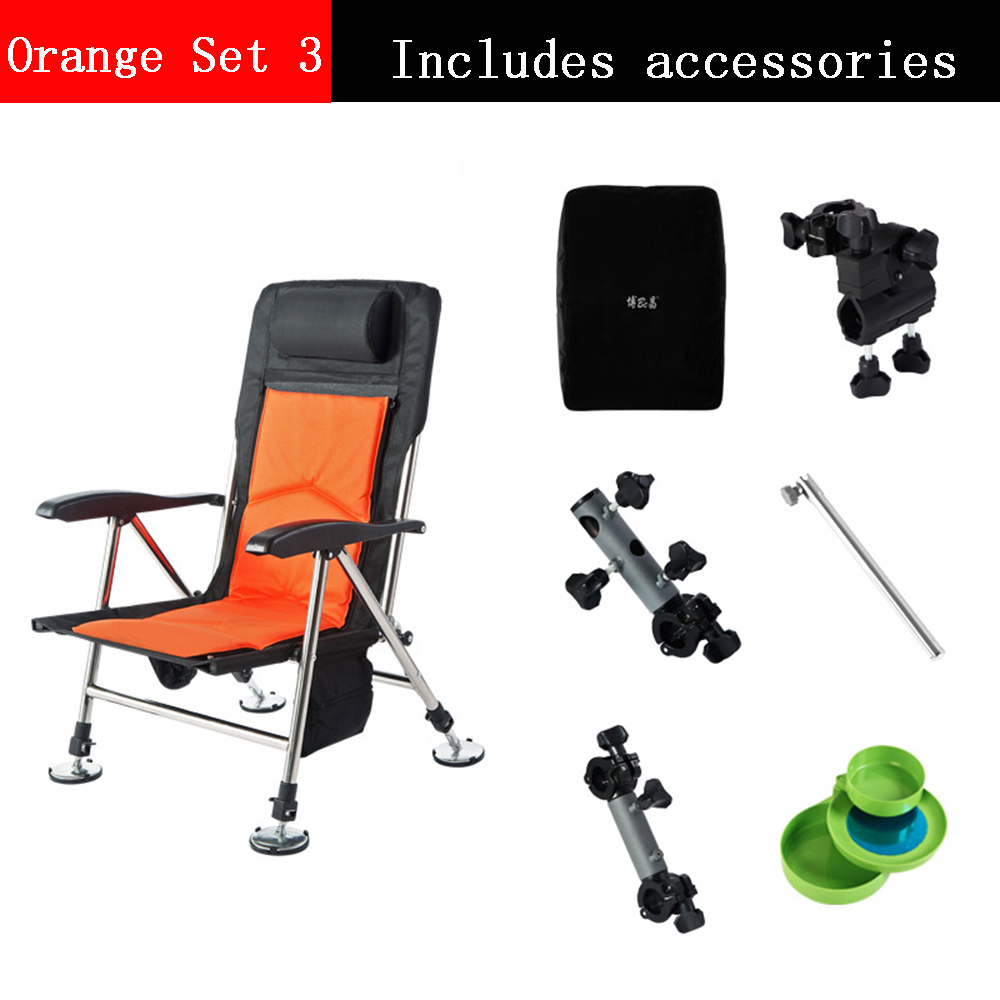 Fishing Chair Beach Chair Outdoor Foldable Fishing Chair Recliner four-leg Adjustable Portable Multifunction Fishing Chair: Orange Set 3