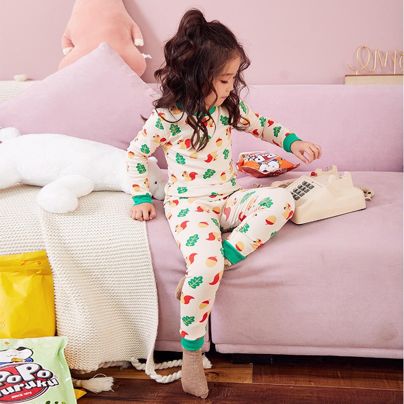 Boys & Girls Warm Sleepsuits Round Neck Tops And Long Pants Casual Ribbed Cuffs Sleepsuits For Spring Winter Sleepwears