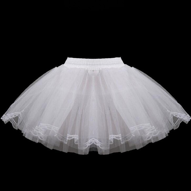 White Short Girls Wedding Petticoats Three Layers Lace Edge Tulle Boneless Petticoat Simple Mini Underskirts For Children