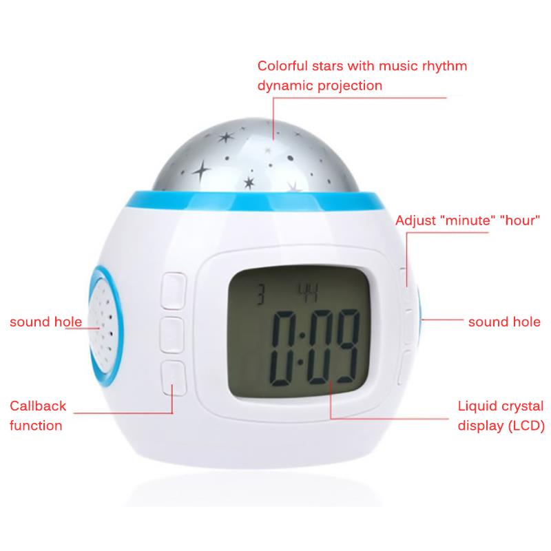 Kleurrijke sterrenhemel projectie muziek digitale klok led nachtlampje thermometer wekker voor kinderen babykamer decoratie