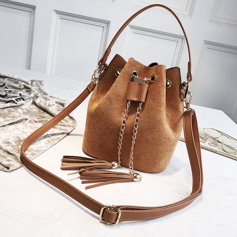 Retro nubuck dames leren handtassen crossbody bucket bags voor dames grote capaciteit vintage schoudertas torebki damskie: Bruin 02
