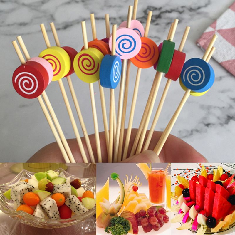 100Pcs Lollipop Voedsel Picks Dessert Buffet Fruit Salade Vork Cake Muffin Party Groente Sticks Cocktail Tandenstokers Cake Teken