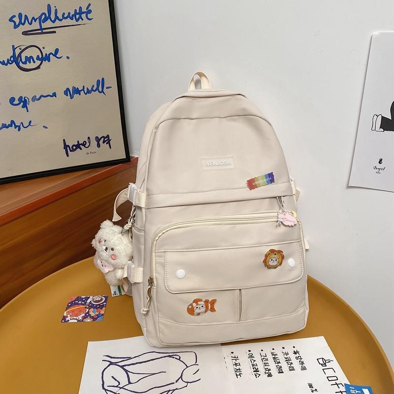 Einfarbiger damenrucksack aus Nylon, wasserdicht, freundlicher-schulrucksack, geräumiger, trendiger reiserucksack, mochila: Weiß