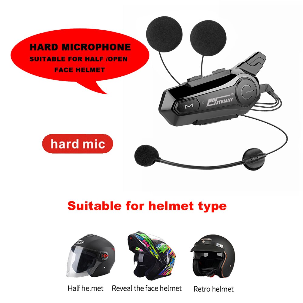 Moto hjelm intercom headset bluetooth-kompatibel 5.0 motorcykel øretelefoner trådløs interphone højttaler hovedtelefon håndfri opkald: 1 x hårde mikrofoner