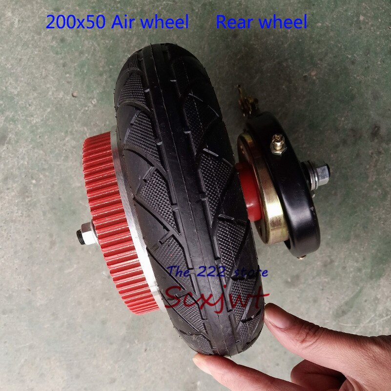 8 inch front&rear Wheels With Drive Gear+brake kit 200x50 Inflatable tire tube /solid tyre with alloy rim for Electric scooter B: Rear -Air wheel