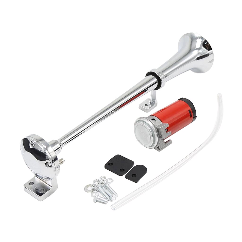 12V DC Super Loud 150db Single Trumpet Air Horn Compressor Kit, Premium Car Vehicle Train Horn Kit (Chrome)