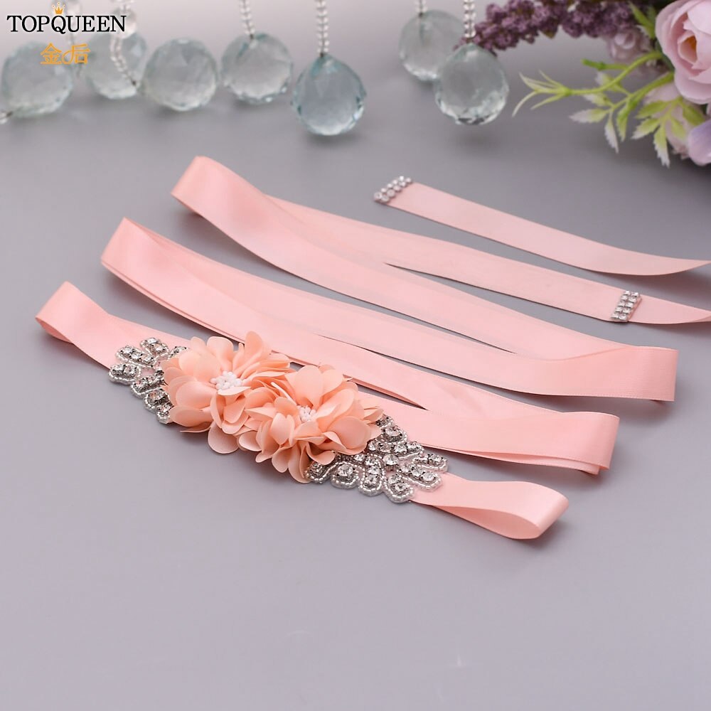 Topqueen bruidssjerpen voor trouwjurk, bloemen bruidssjerp riem, zwangerschapslinten, satijnen bloemen riem, ivoorwit lint sjerp