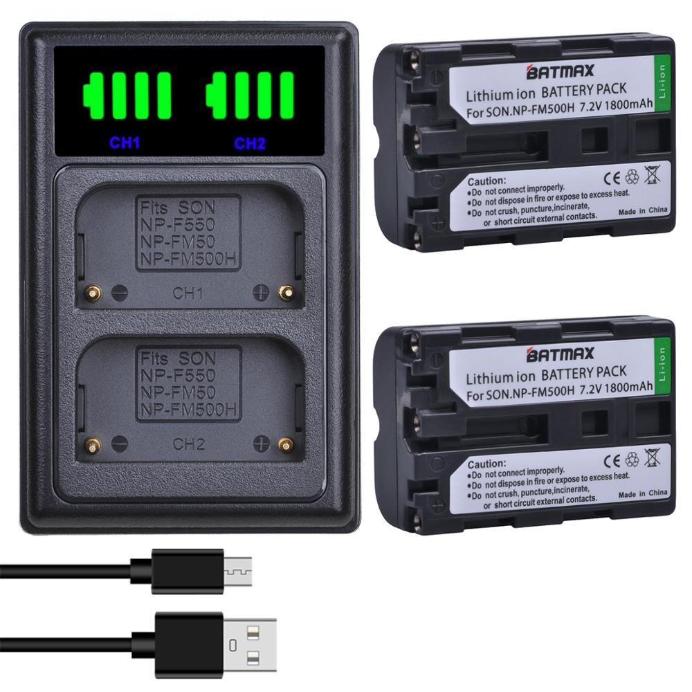 Batmax np -fm500h fm500h batteri+led usb dobbelt oplader med type c port til sony alpha  a58 dslr -a350 a 300/a350/a450/a500/a550: 2b med oplader