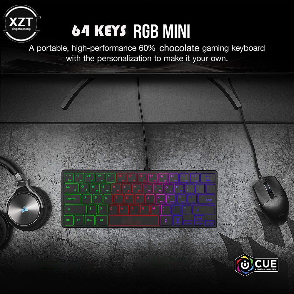 64 Keys RGB Backlit Wired Keyboard Luminous Gaming Computer 64 key + FN 33 key function key Keyboard for Gamer PC Laptop