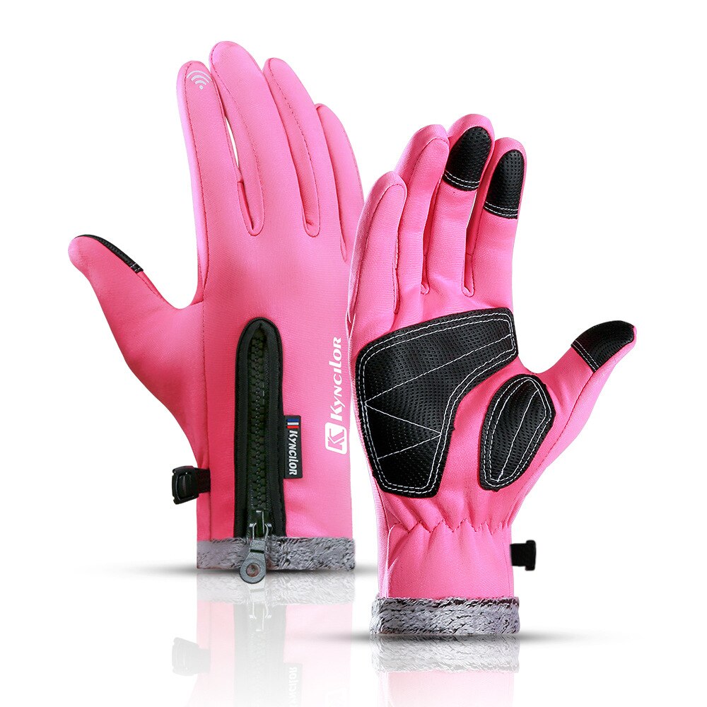 Automne et hiver en plein air Anti-déversement Zip Sports équitation gants chauds anti-dérapant gants tactiles hommes: Rose / S
