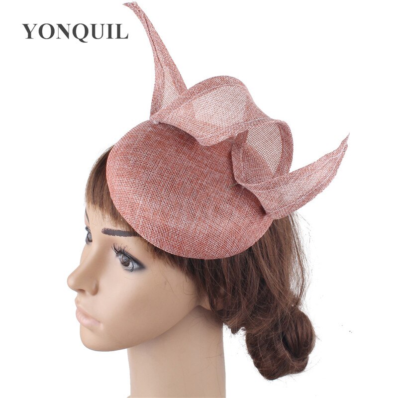 Imitatie Sinamay Bruid Bruiloft Hoed Tovenaar Hoops Decor Hoofddeksel Vrouwen Elegante Getrouwd Hoedenzaak Cap Haar Pin Accessoires: peach