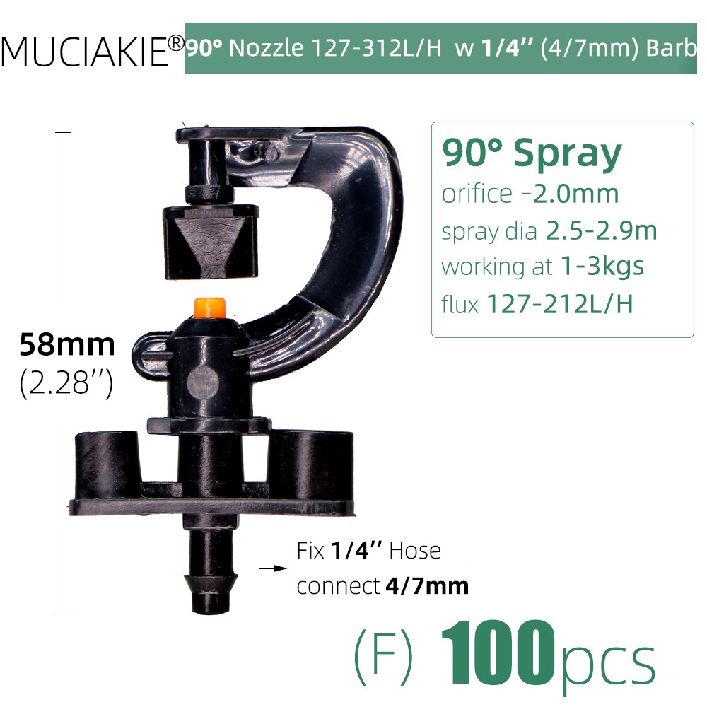 100PCS 90 Degrees Sprinklers Garden Watering Irrigation Nozzle with 1/4&#39;&#39; Barb 6 Types Different Flux G Refraction Spray Heads: Fx100pcs