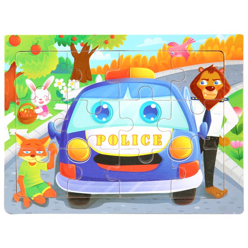 Frühe Bildung Spielzeug Puzzle 1Pcs Holz 12 Stück Baby Cartoon Tier kinder Spielzeug 15*11CM: police