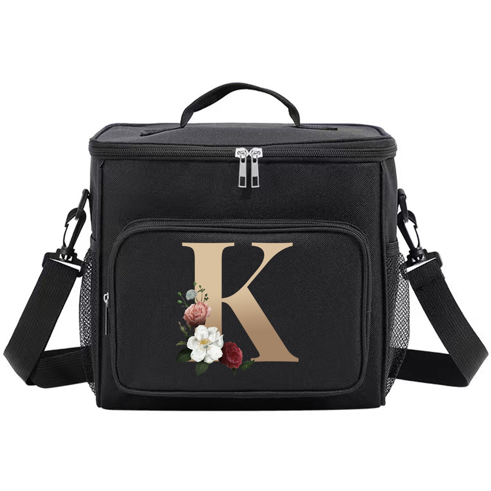 Multifunctional Lunch Bag for Teenage Black Color Picnic Meal Box Waterproof Lunch Box Gold Letter Printing Series: Ivory
