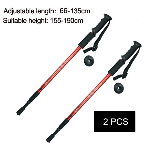 1/2pcsWalking Stick Trekking Poles Hike Nordic Walking Cane Aluminum Camp Telescopic Baton Outdoor Hiking Poles Crutches: 2 pcs red
