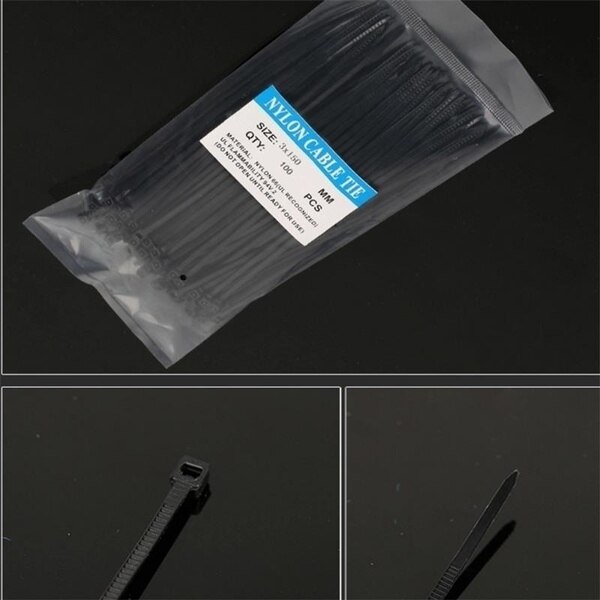 Sujetacables de plástico de nailon de , sujetacables de 3*150, resistentes a la corrosión: Negro
