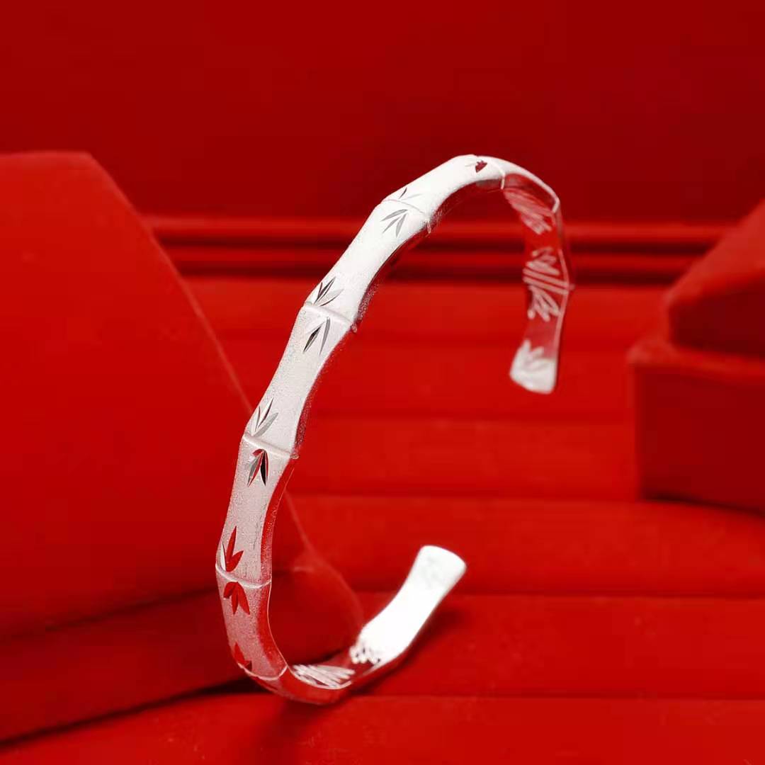 Bella elegante matrimonio in argento Sterling 925 bracciale rigido donna uomo braccialetti di bambù gioielli classici di alta qualità