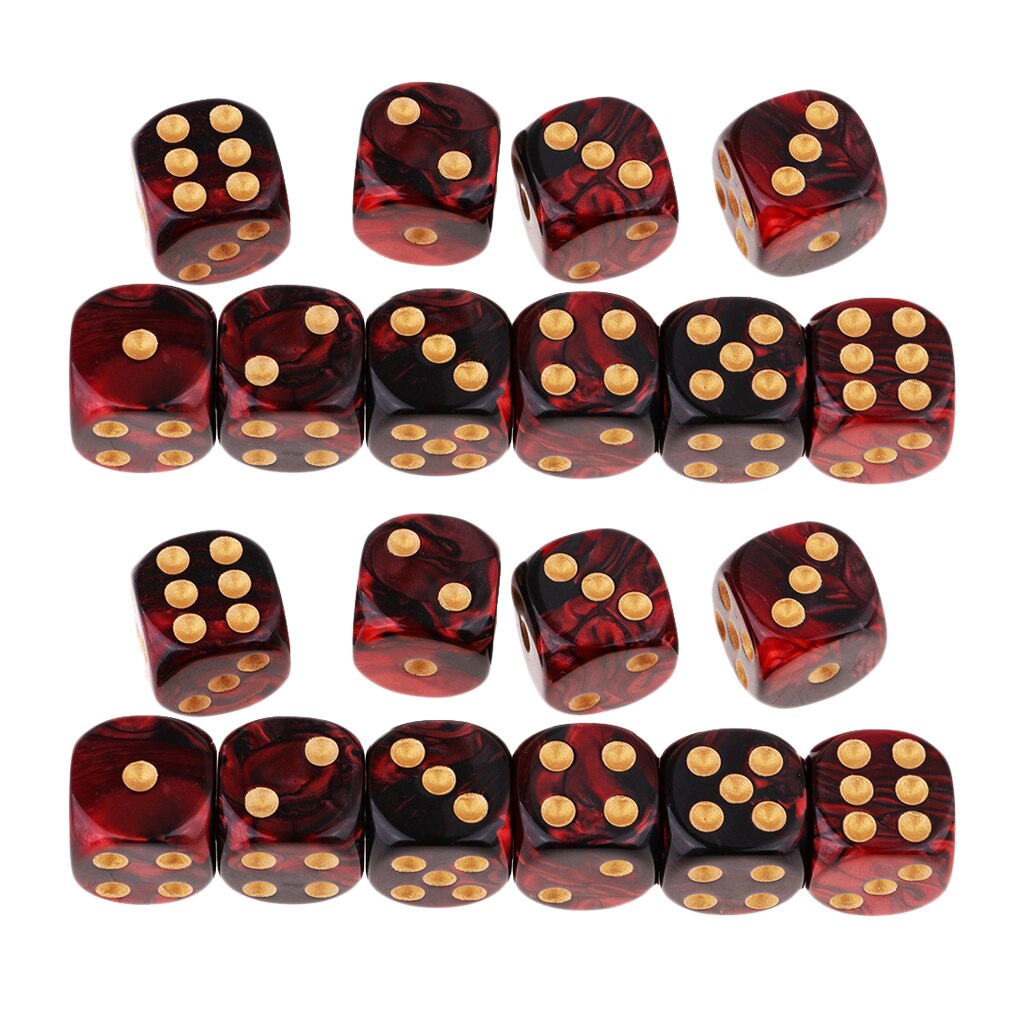 20x Twee Kleuren Zes Zijdige 16Mm D6 Hars Rollenspel Gaming Dobbelstenen Set Rood + Zwart