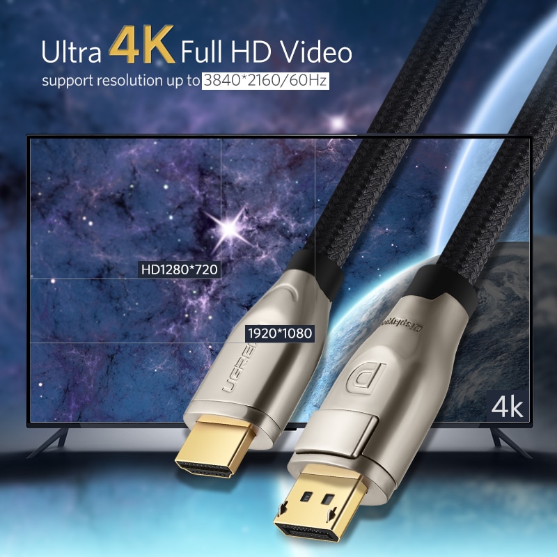 Ugreen Displayport to HDMI Cable 4K 60Hz DP to HDMI 2.0 Adapter For Projector GTX 1060 Lenovo Laptop Display Port HDMI Cable