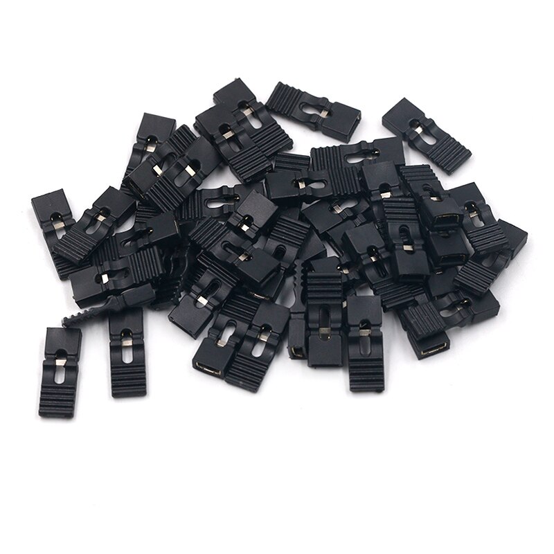 50pcs pas de cavalier capuchon court et têtes et boîtiers de fil 2.54MM SHUNT noir jaune blanc vert rouge bleu: Long-Black