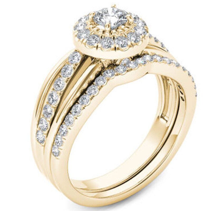 Goldenen Voll Zirkon Hochzeit Ringe Für Frauen Schmuck Kristall Runde Ring Weibliche Jahrgang Engagement Ring Frauen Damen: 6