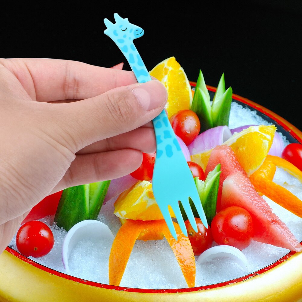12 stk/sæt salat ørkengafler giraf form frugt snack tandstikker tegneserie mad picks bordservice køkken tilbehør værktøj