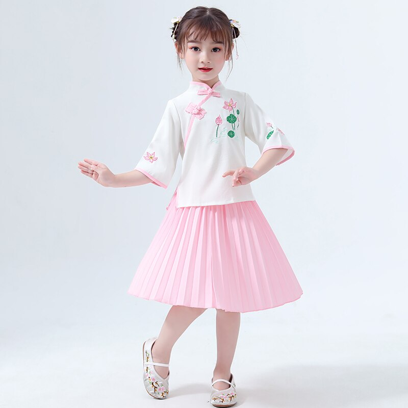 Hanfu Kostuum Meisjes Chinese Stijl Tang Pak Chinese Oude Traditionele Kinderkleding Folk Dansvoorstelling Kleding DQL770