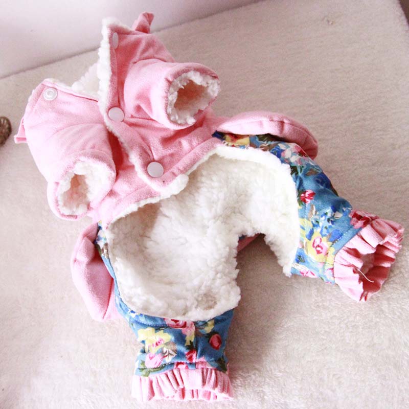 Kukka pinkki talvihaalari koirille paksu fleece lämmin lemmikkikoira haalari pentu rusetti pienille koirille chihuahua yorkshire