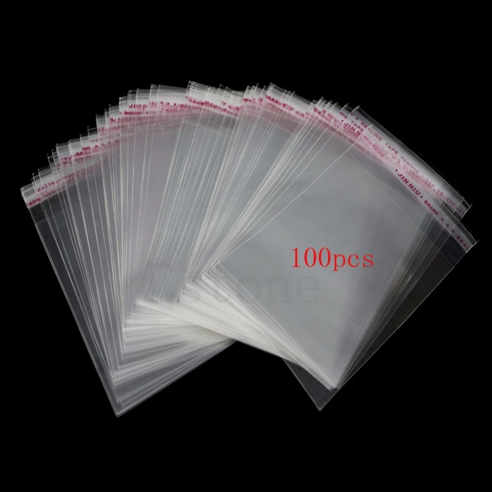 Parti 100 stk 5 størrelser opp clear seal pack selvklæbende smykkeposer plast