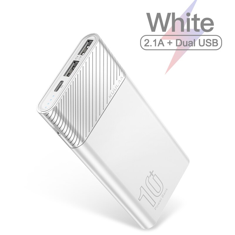 KUULAA PowerBank 10000mAh QC PD 3.0 batterie d'alimentation chargeur portable de charge rapide pour xiaomi mi 9 8 iPhone 11 X batterie à cliquet: 5V 2.1A White