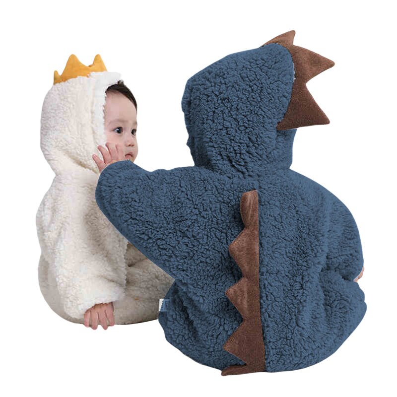 Babyspielanzug Dinosaurier Langarm Mit Kapuze Footies Winter Warme Outfits Mädchen Jungen Solide Ein Stück Baby Kleidung