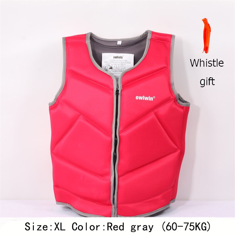 owlwin life jacket the fishing vest water jacket sports adult children life vest clothes swim skating ski rescue boats drifting: red gray  (XL )