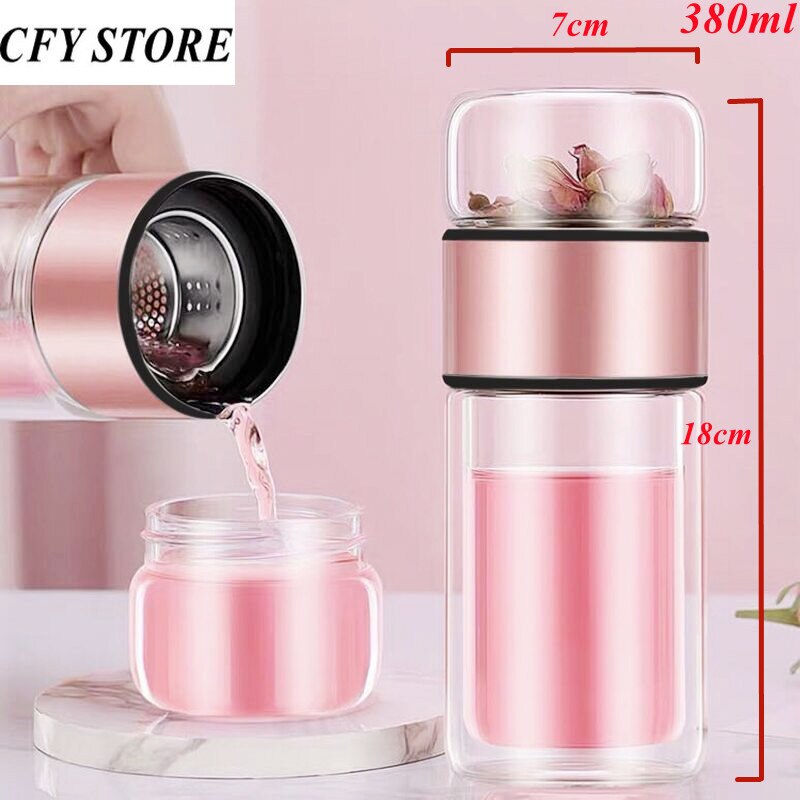 380ml Glass Double Wall Water Bottle High Borosilicate Glass Tea Water Separation Cup Milk Coffee Drinking Glasses Drinkware