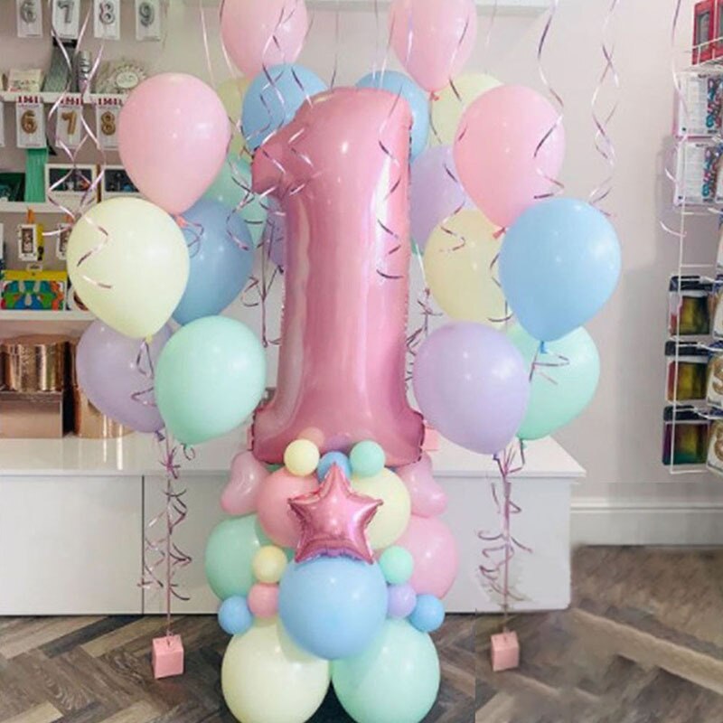 63Pcs/set Number Foil Latex Balloons for Kids Birthday Party Decoration 1st One Year Birthday Boy Decor Baby Shower Balloon