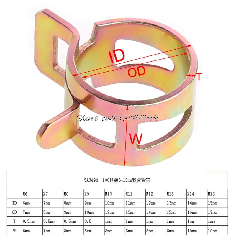 100Pcs 10 Size Brandstof Lente Clip 6-15 Mm Vacuüm Silicon Slangklem G08 Rental &