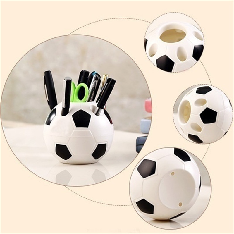 Portalápices de fútbol para estudiantes, soporte para cepillos de dientes con forma de fútbol, organizador de escritorio, contenedor, decoración de mesa para niños,