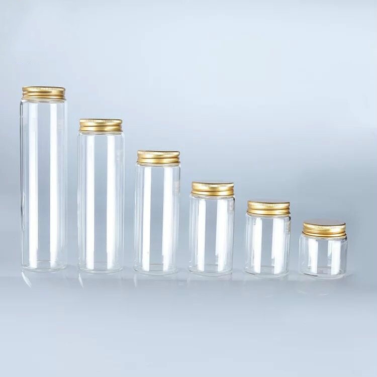 1 st. 50/90/120/150/200/240ml glazen flessen opslagpotten met zilveren/gouden dop thuis opslag voedsel flessen potten organisatie decoratie