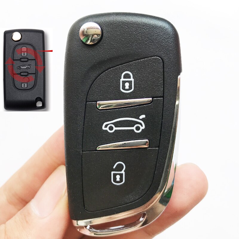2 3 knappar fällbart nyckelskal för peugeot 308 407 408 607 807 207 307 306 bilfjärrnyckel blank fob  hu83 blad  ce0536: 3 knapp  hu83 blad