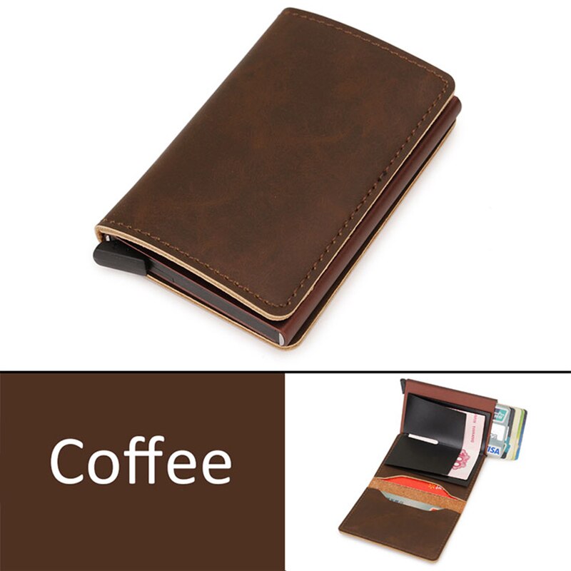Dienqi Rfid Koolstofvezel Credit Kaarthouder Mannen Portefeuilles Zwarte Korte Purse Man Trifold Leather Slim Dunne Mini Portemonnee Smart walet: Coffee
