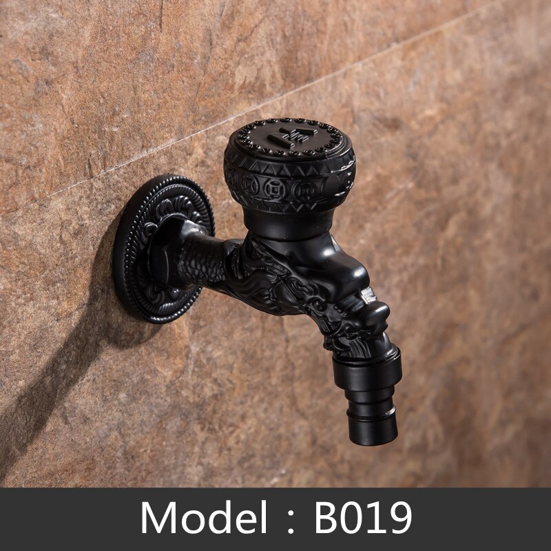 Robinet de lavabo de jardin en laiton sculpté au mur, peinture noire, robinets de vadrouille décoratifs de jardin extérieur: B019