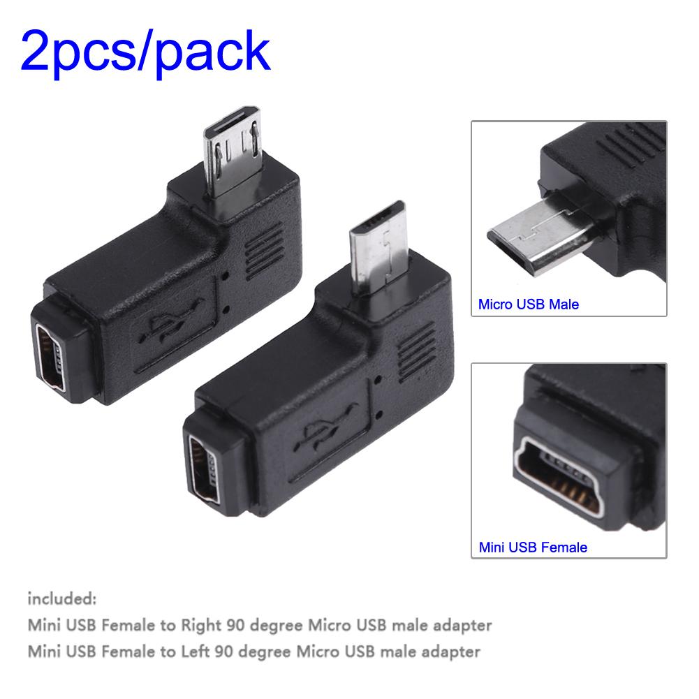 2pcs 90 Degree Mini USB Female to Micro USB Male Adapter Connector Mini USB Female to Right 90 Degree Micro USB Male Adapter