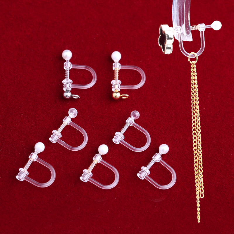 Clips para las orejas de resina transparente para mujer, aretes perforados hechos a mano, indoloro, suministros de joyería, 1 par