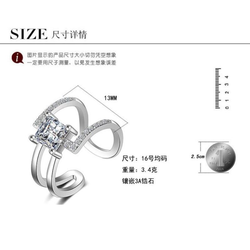 Anenjery Trendy Dazzling Square Zircon Geometric Mix and Match Rings For Women Genuine Silver Color Ring S-R326